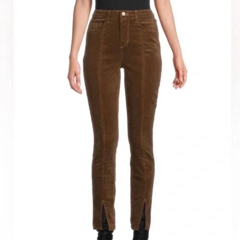 L'AGENCE Brown suede truffle high rise ankle slit Slim Trousers size 28